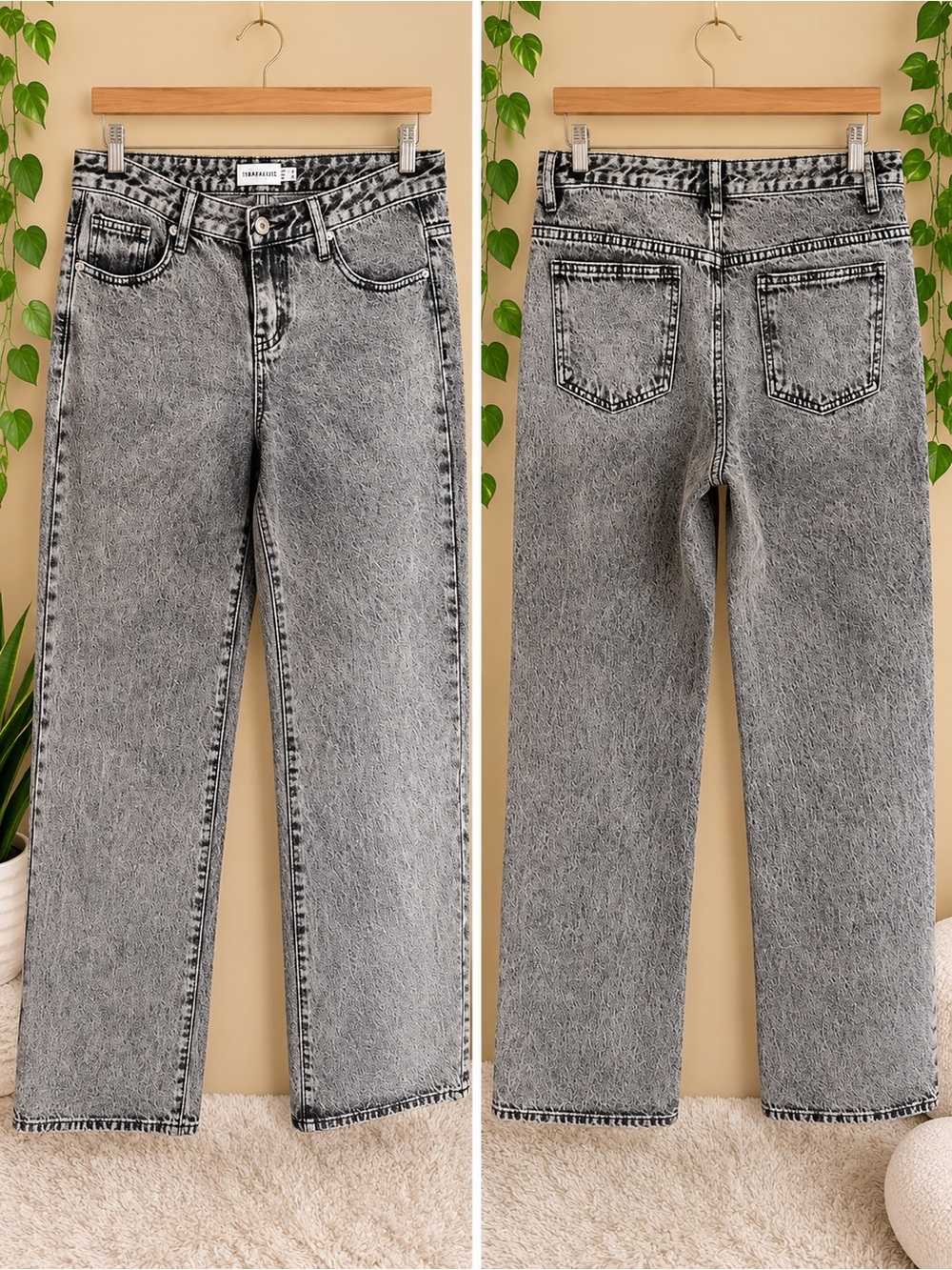 High-Rise Acid Wash Black Jeans - Women